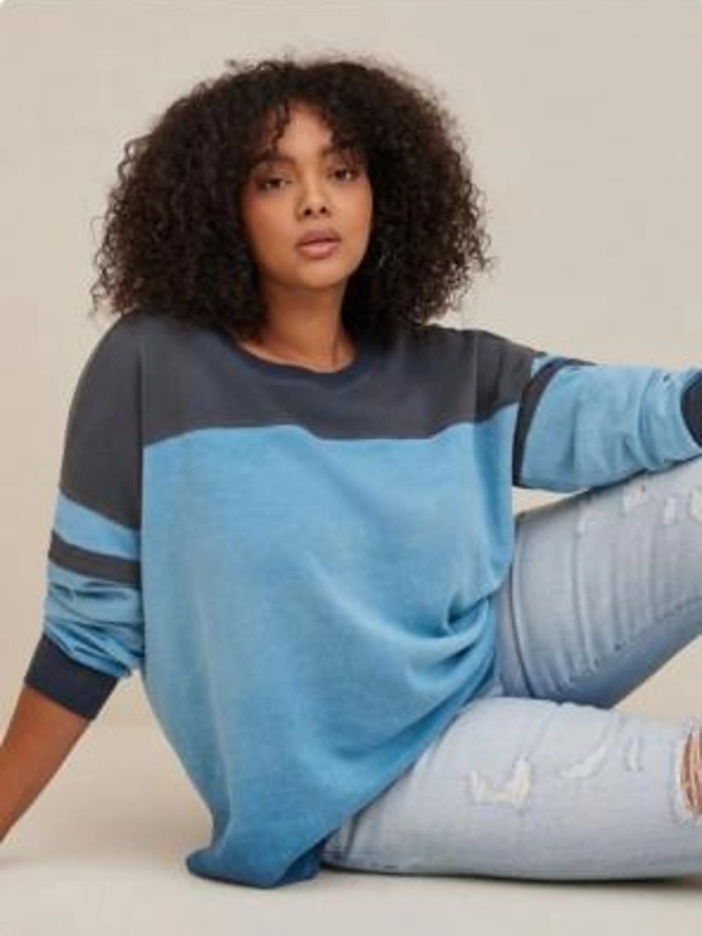 Torrid Relaxed Fleece Crew Neck Varsity Sweatshirt Blue Size 4X